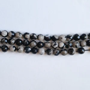 Fil de perles en Agate Noir et Beige Facettée - 8mm