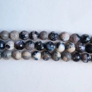 Fil de perles en Agate Noir et gris/rose - 8mm