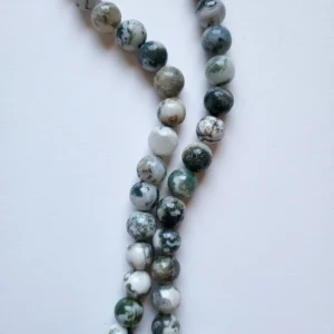 Fil de perles en Agate mousse Blanc et vert - 10mm