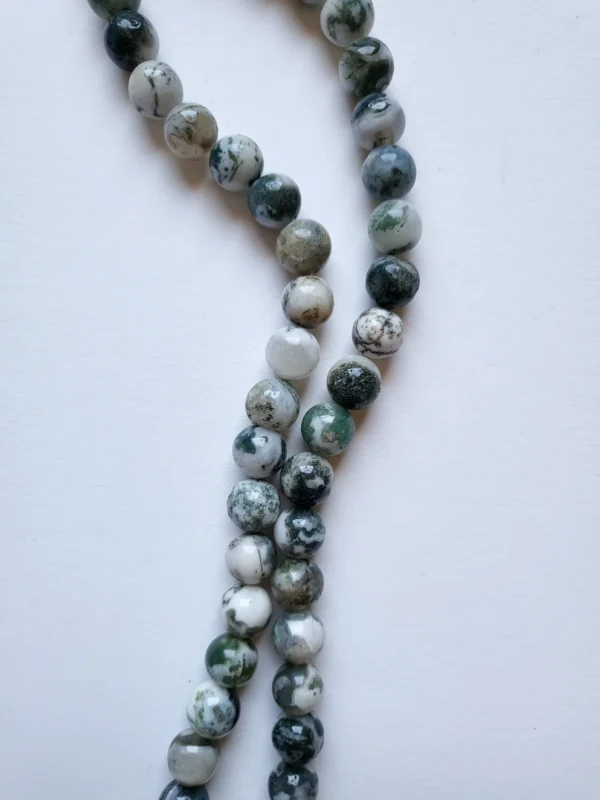 Fil de perles en Agate mousse Blanc et vert - 10mm
