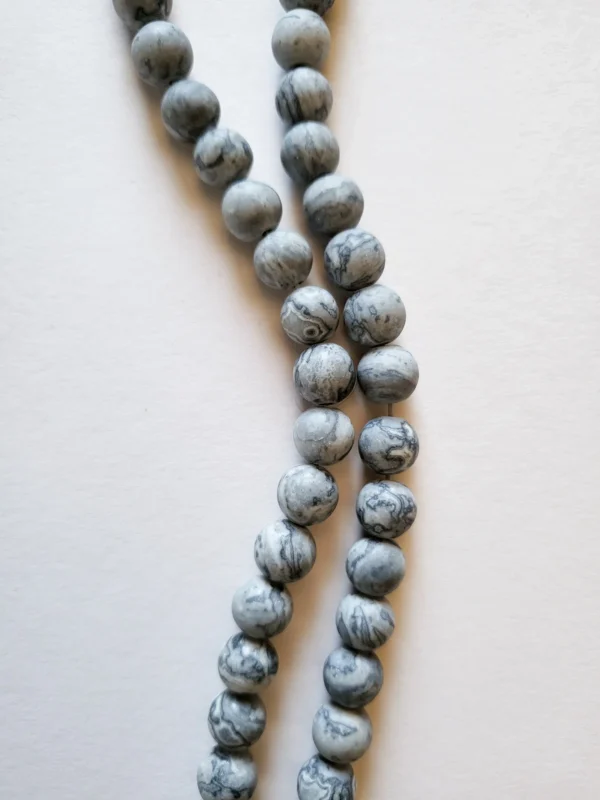 Fil de perles en Jaspe picasso mat Gris - 8mm