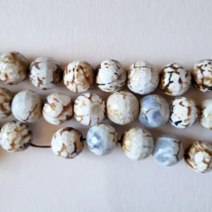 Fil de perles en Agate feu Blanc et Marron Facettée - 14mm