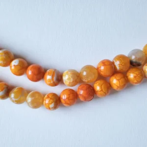 Fil de perles en Agate de feu (Safran) orange - 10mm