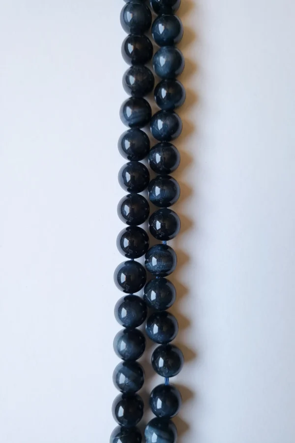 Fil de perles en Oeil de tigre Bleu Rond - 10mm