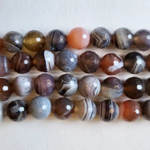 Fil de perles en Agate A Gris et Orange Facettée - 8mm